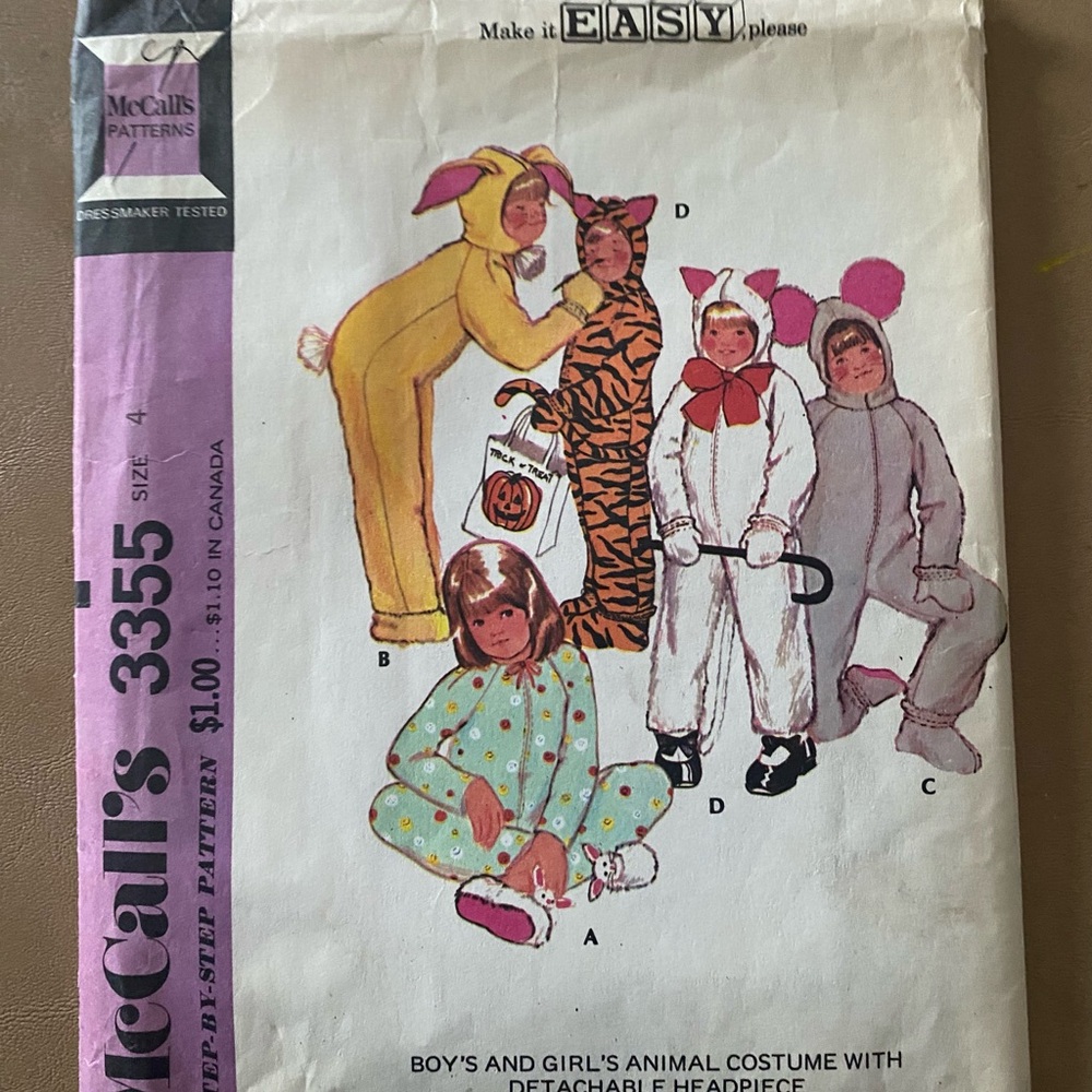 McCall's Kids Animal Costume Pattern